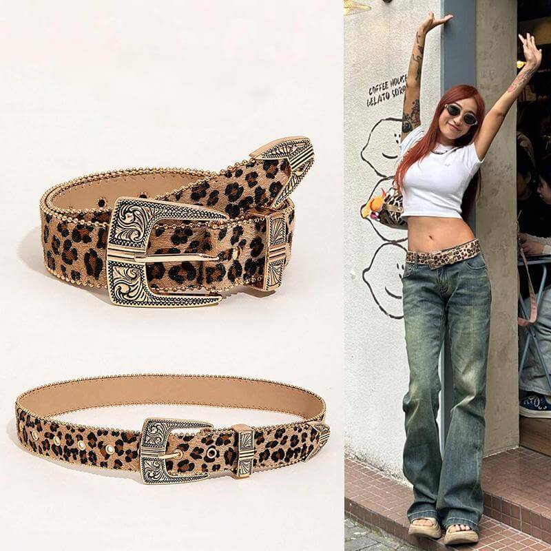 Cinturón de cintura versátil atrevido con estampado de leopardo para mujer
