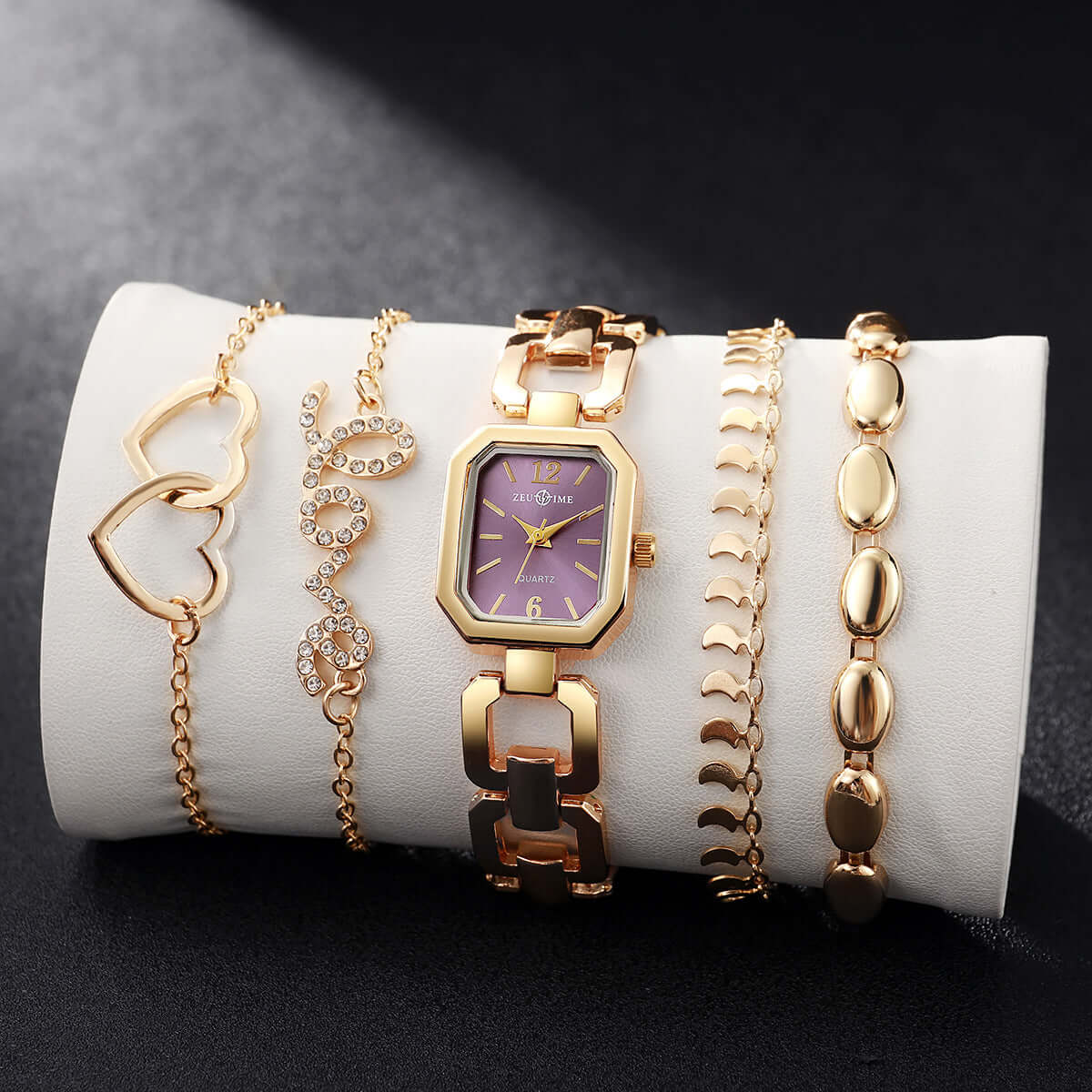 Elegante reloj cuadrado versátil Pulsera en forma de corazón