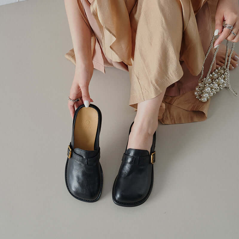 Ladies Block Heel Backless Shoes — Comfortable Stylish Everyday Footwear