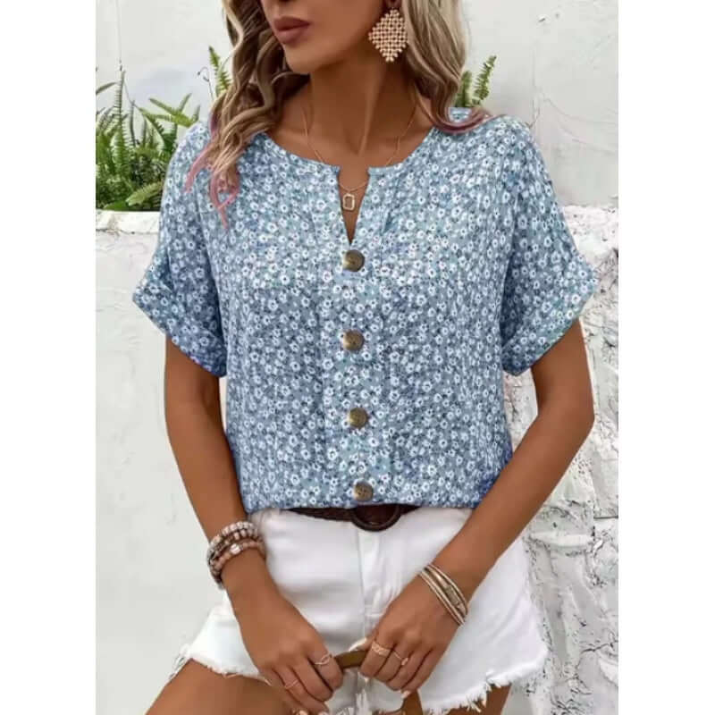 Camiseta de mujer de manga corta con cuello en V