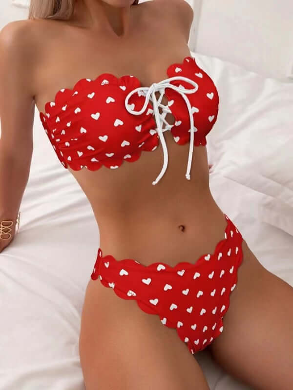 Bikini top de tubo estampado con cordones ajustables