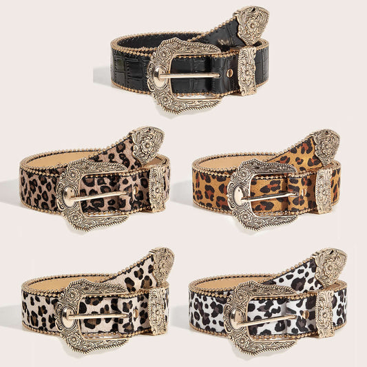 Women's Vintage American-Style Leopard-Print Belt