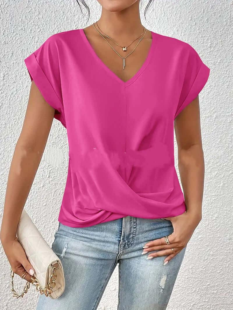 Camiseta de mujer casual de verano con nudo irregular