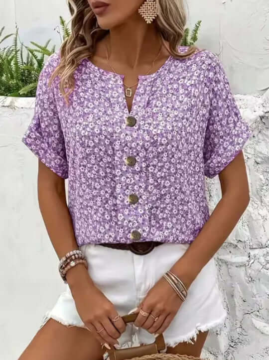 Camiseta de mujer de manga corta con cuello en V