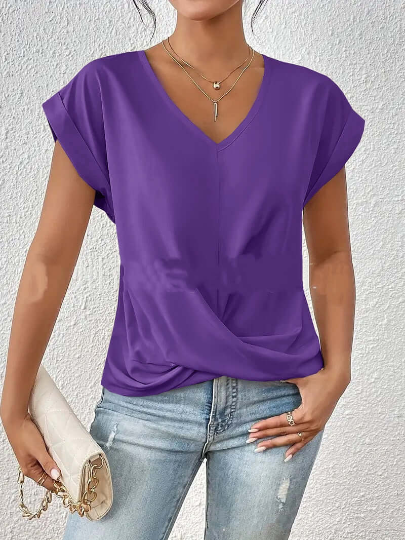 Camiseta de mujer casual de verano con nudo irregular