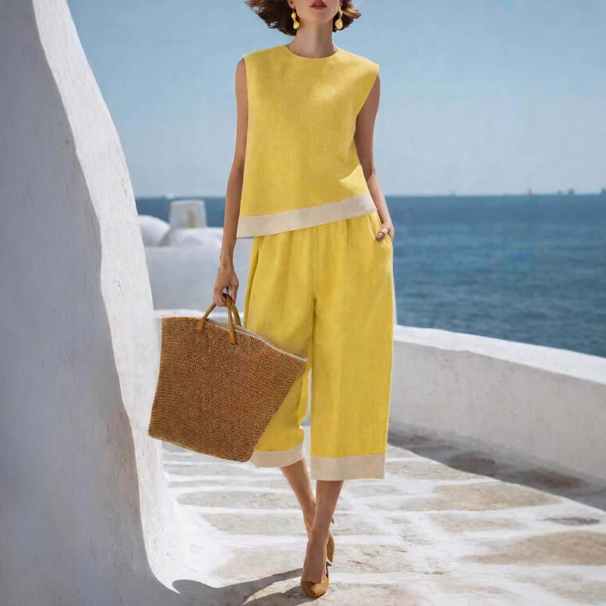 Ladies Casual Cotton-Linen Blend Set